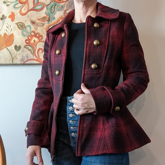 ANTHROPOLOGIE elevenses wanigan plaid peplum coat S 6 - Picture 4 of 16